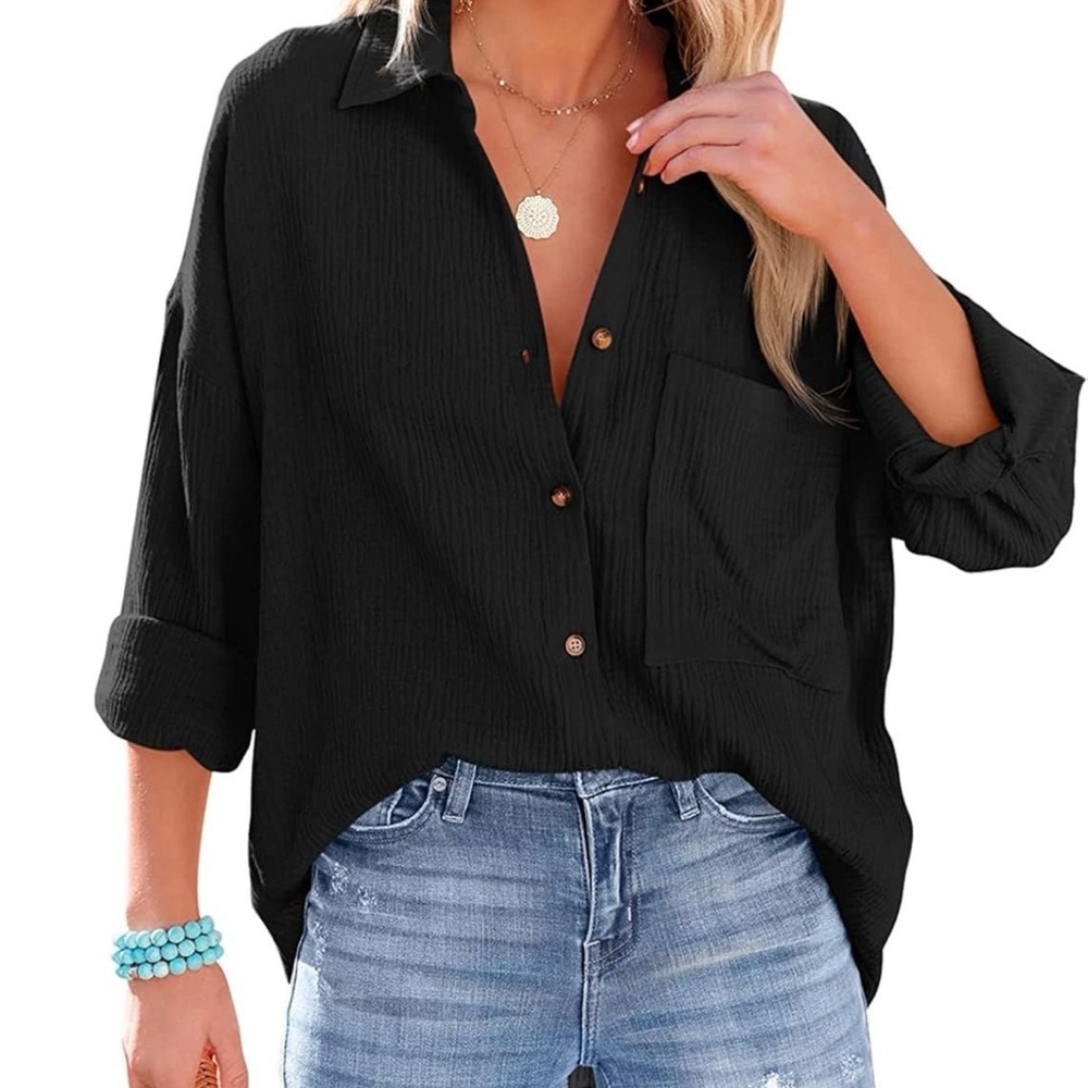 Women's Black Button-Up Top